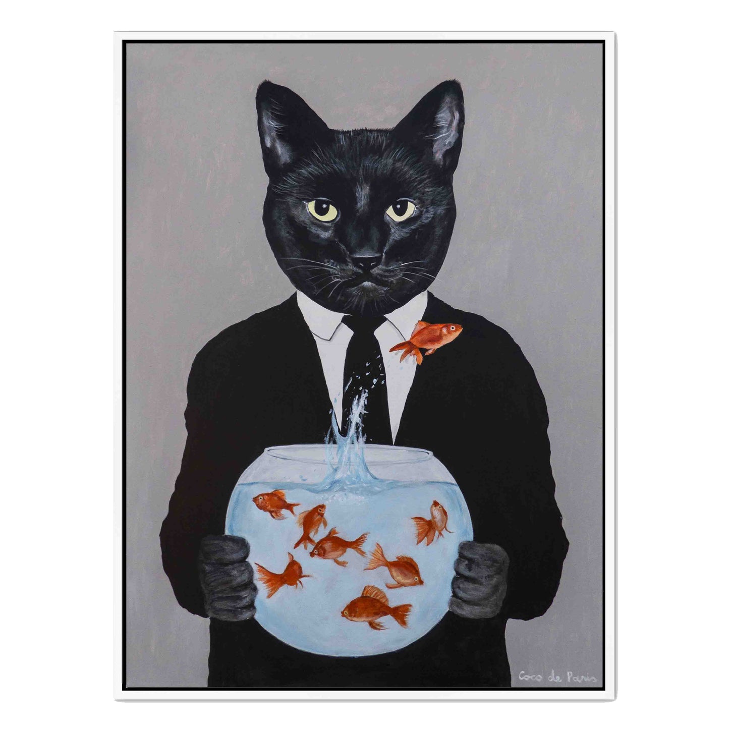 BLACK CAT WITH FISHBOWL | CANVAS