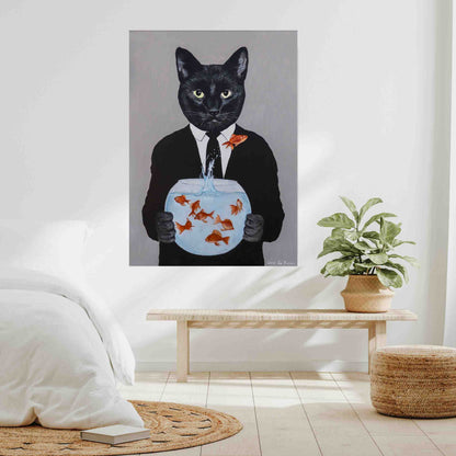 BLACK CAT WITH FISHBOWL | CANVAS