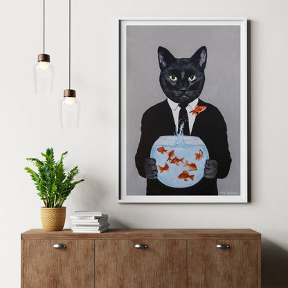 BLACK CAT WITH FISHBOWL | PRINT