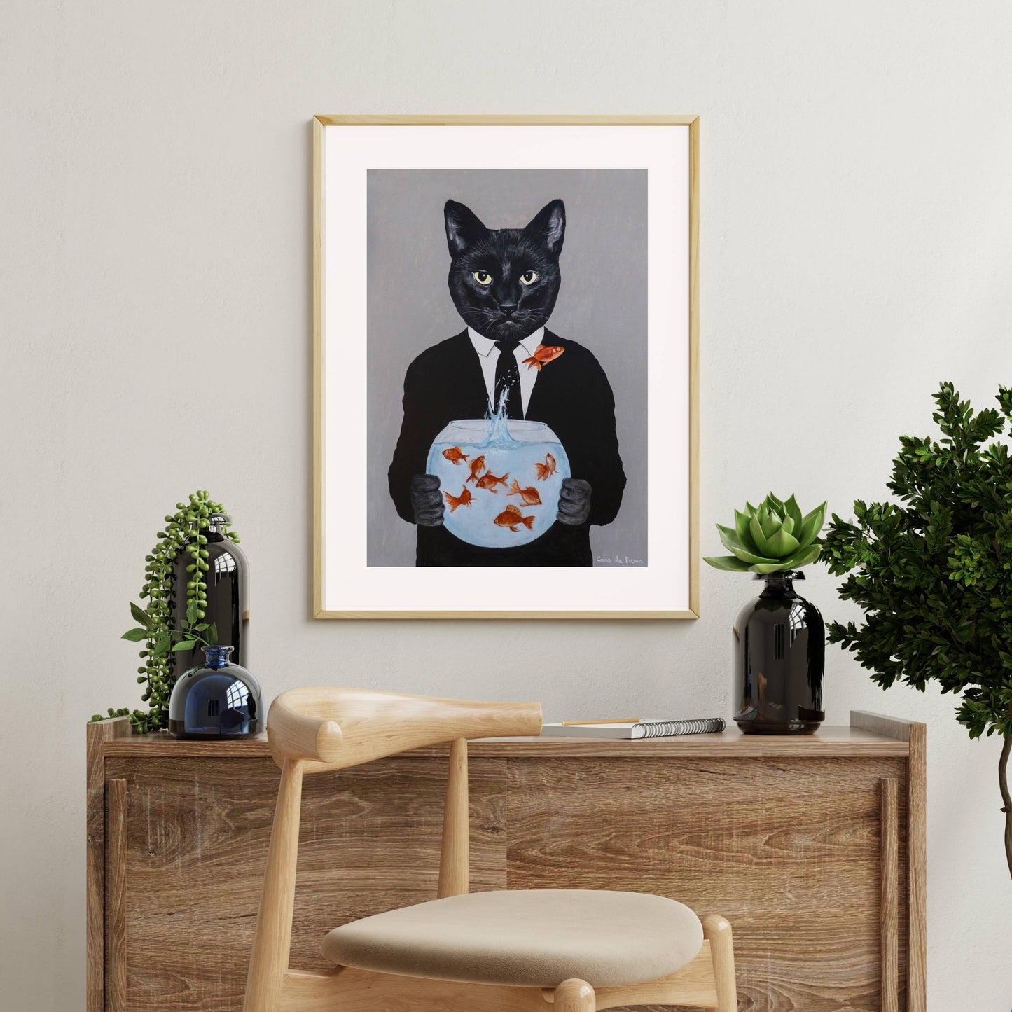 BLACK CAT WITH FISHBOWL | PRINT