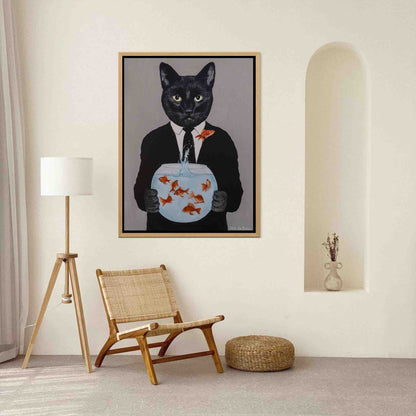 BLACK CAT WITH FISHBOWL | CANVAS