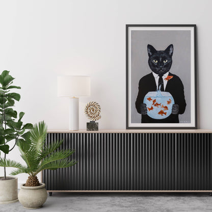 BLACK CAT WITH FISHBOWL | PRINT