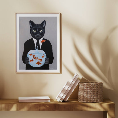 BLACK CAT WITH FISHBOWL | PRINT
