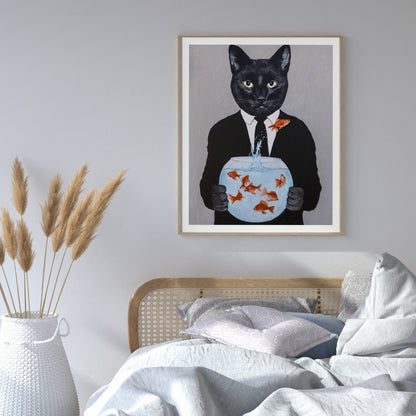 BLACK CAT WITH FISHBOWL | PRINT