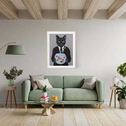 BLACK CAT WITH FISHBOWL | PRINT