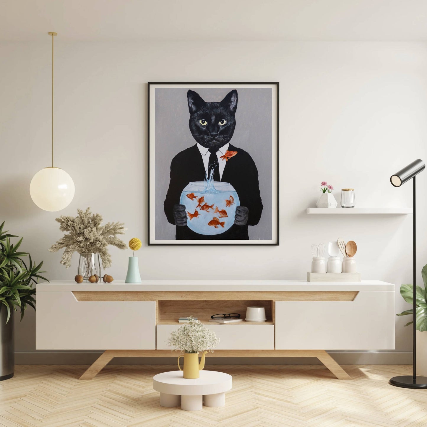 BLACK CAT WITH FISHBOWL | PRINT