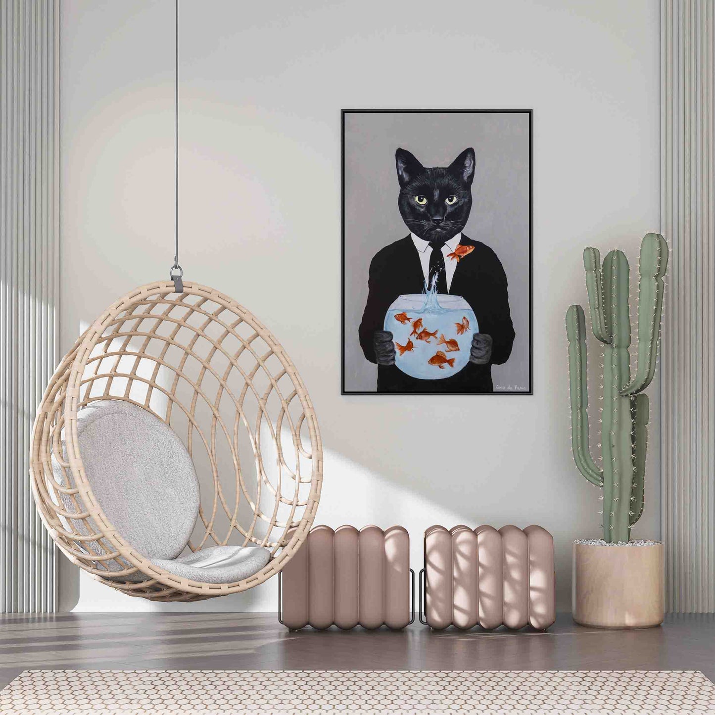 BLACK CAT WITH FISHBOWL | CANVAS