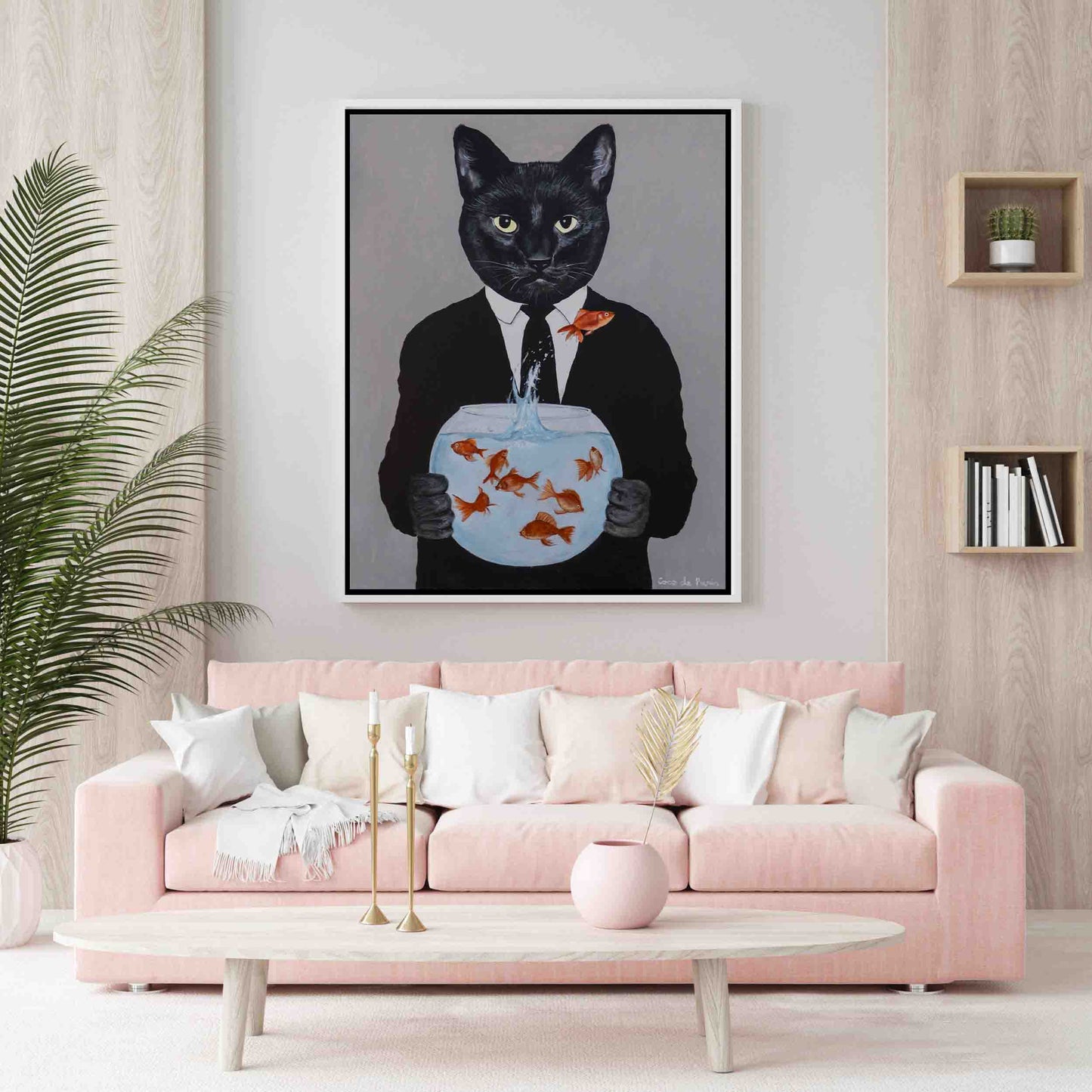 BLACK CAT WITH FISHBOWL | CANVAS