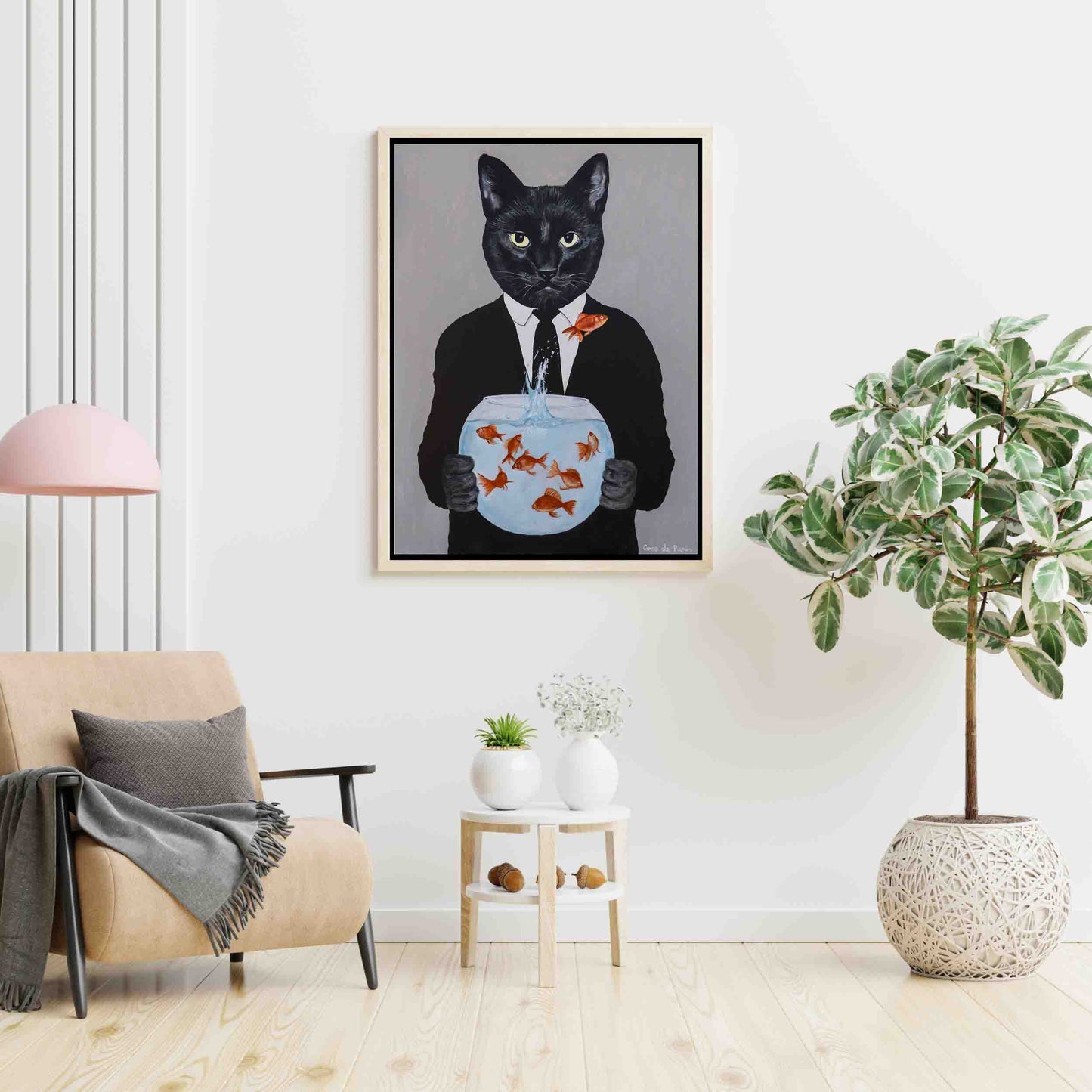 BLACK CAT WITH FISHBOWL | CANVAS