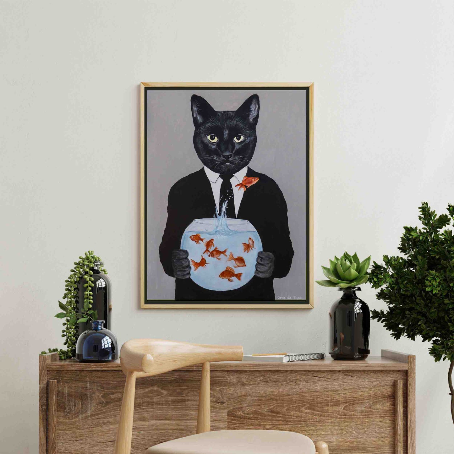 BLACK CAT WITH FISHBOWL | CANVAS