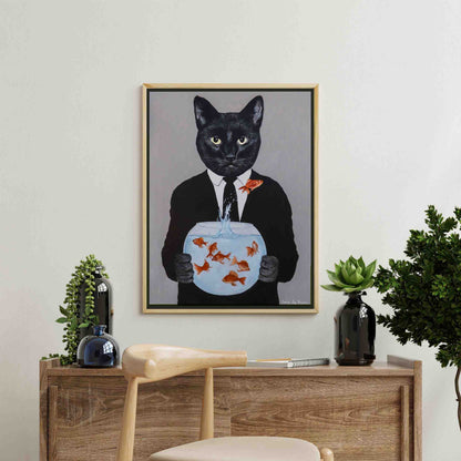 BLACK CAT WITH FISHBOWL | CANVAS