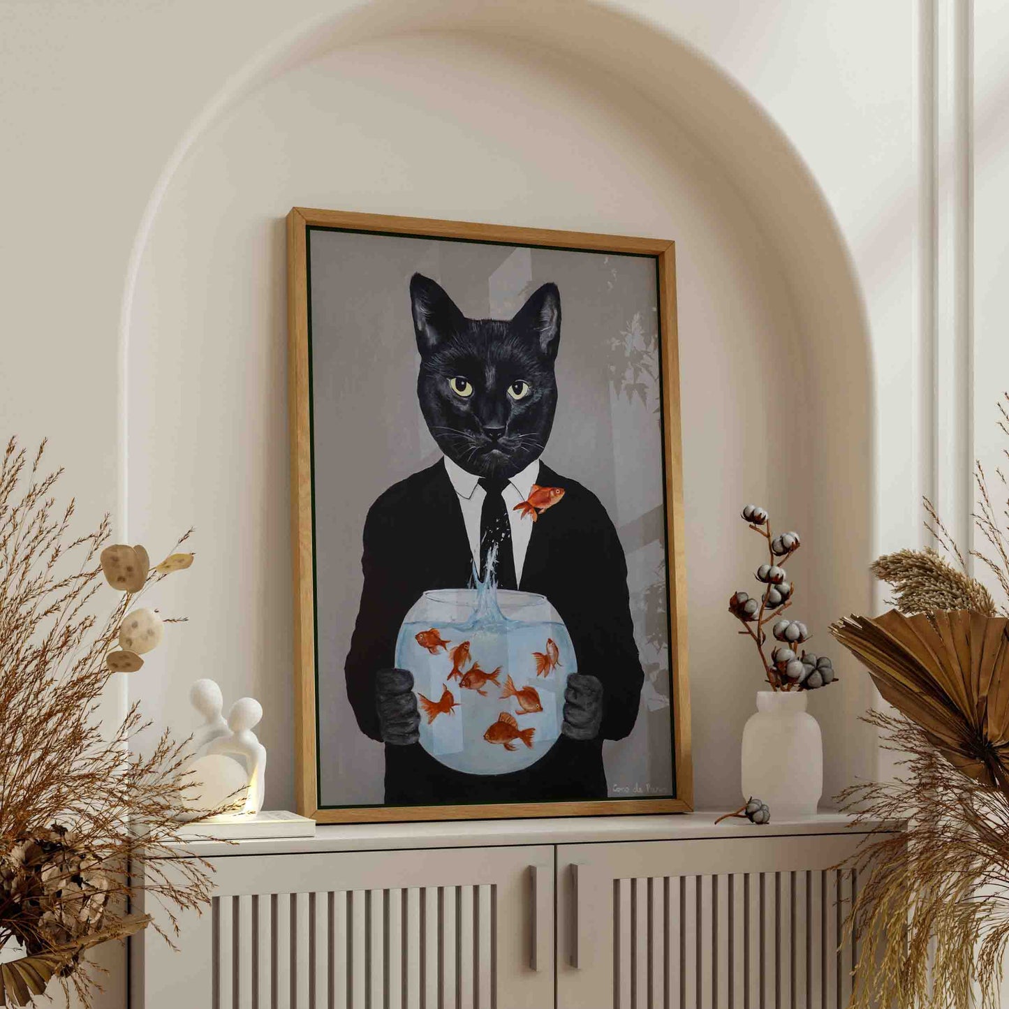BLACK CAT WITH FISHBOWL | CANVAS