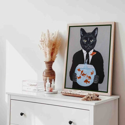 BLACK CAT WITH FISHBOWL | CANVAS