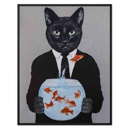 BLACK CAT WITH FISHBOWL | CANVAS