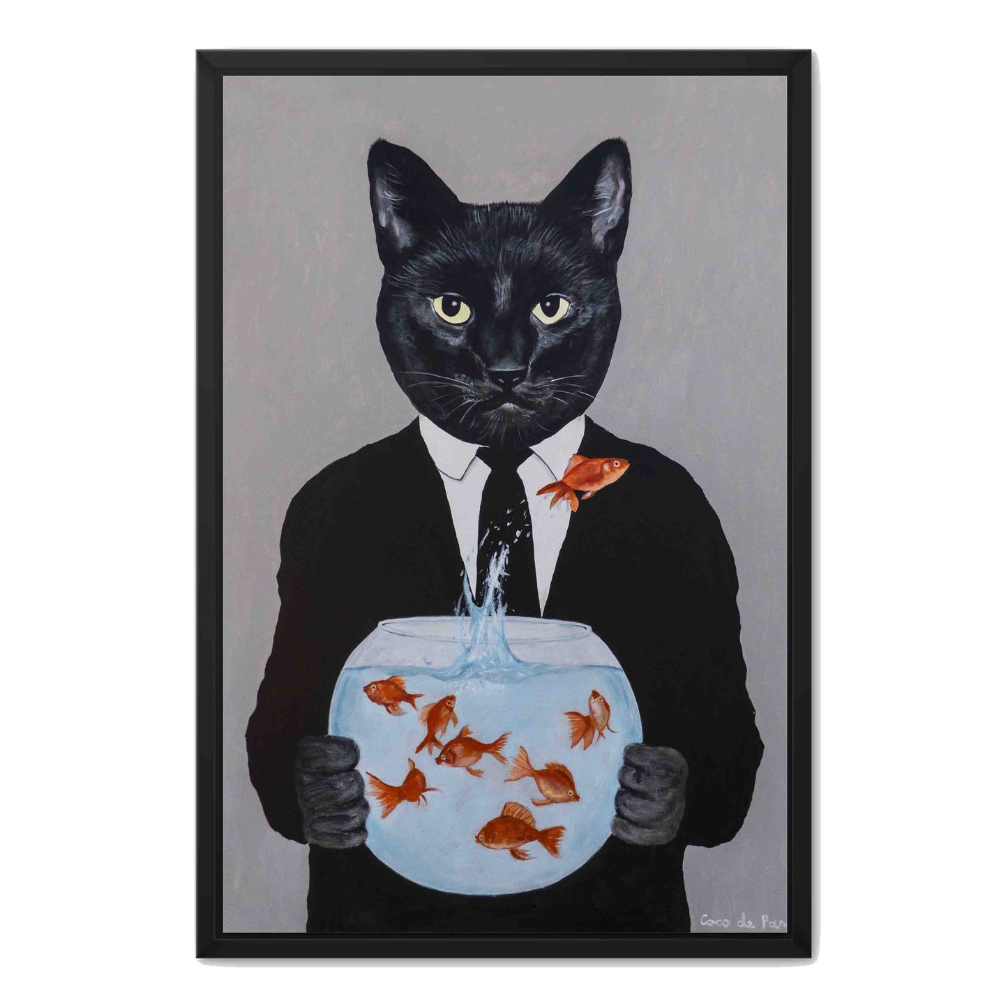 BLACK CAT WITH FISHBOWL | CANVAS