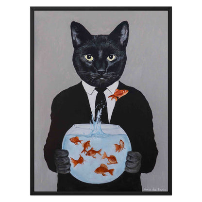 BLACK CAT WITH FISHBOWL | CANVAS
