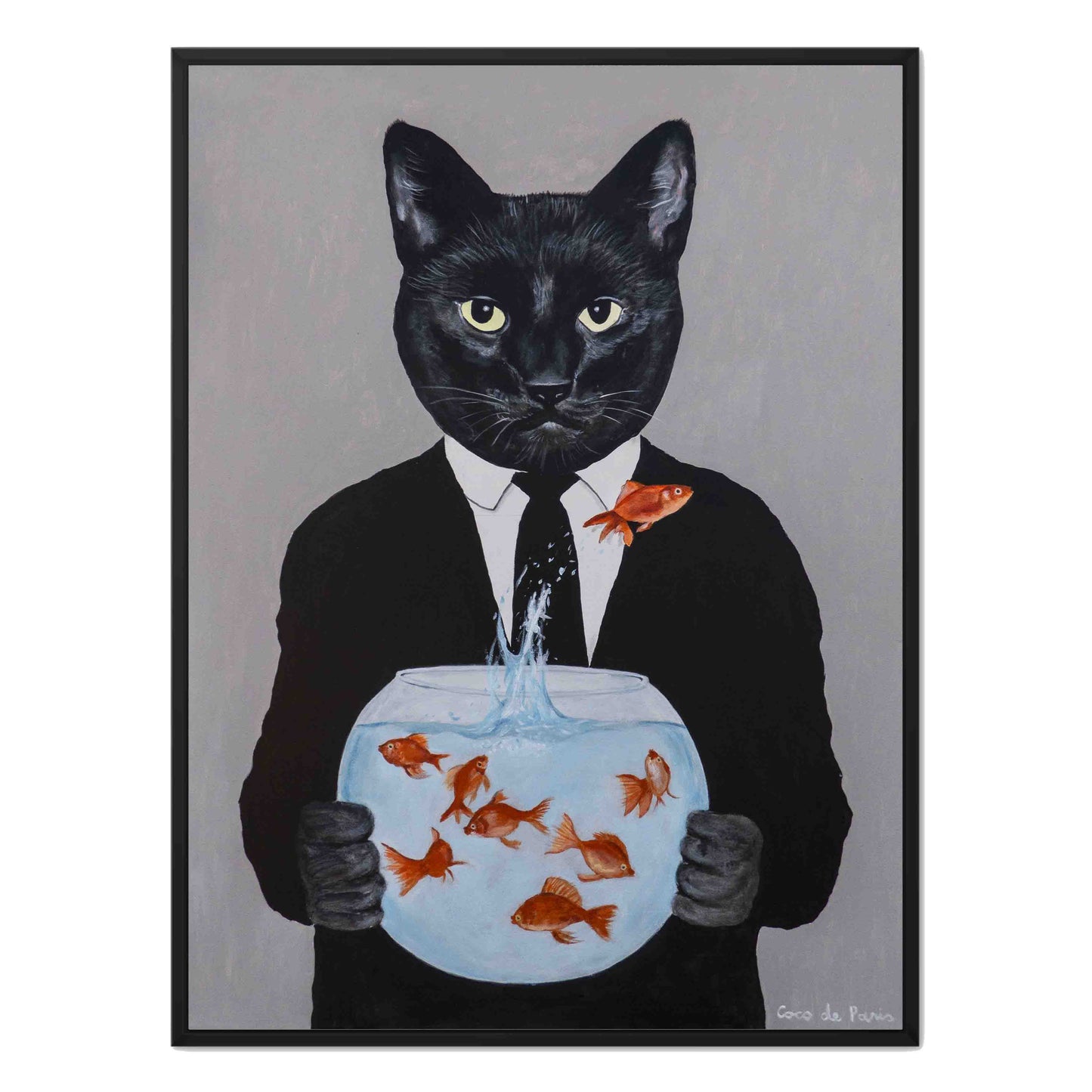 BLACK CAT WITH FISHBOWL | CANVAS