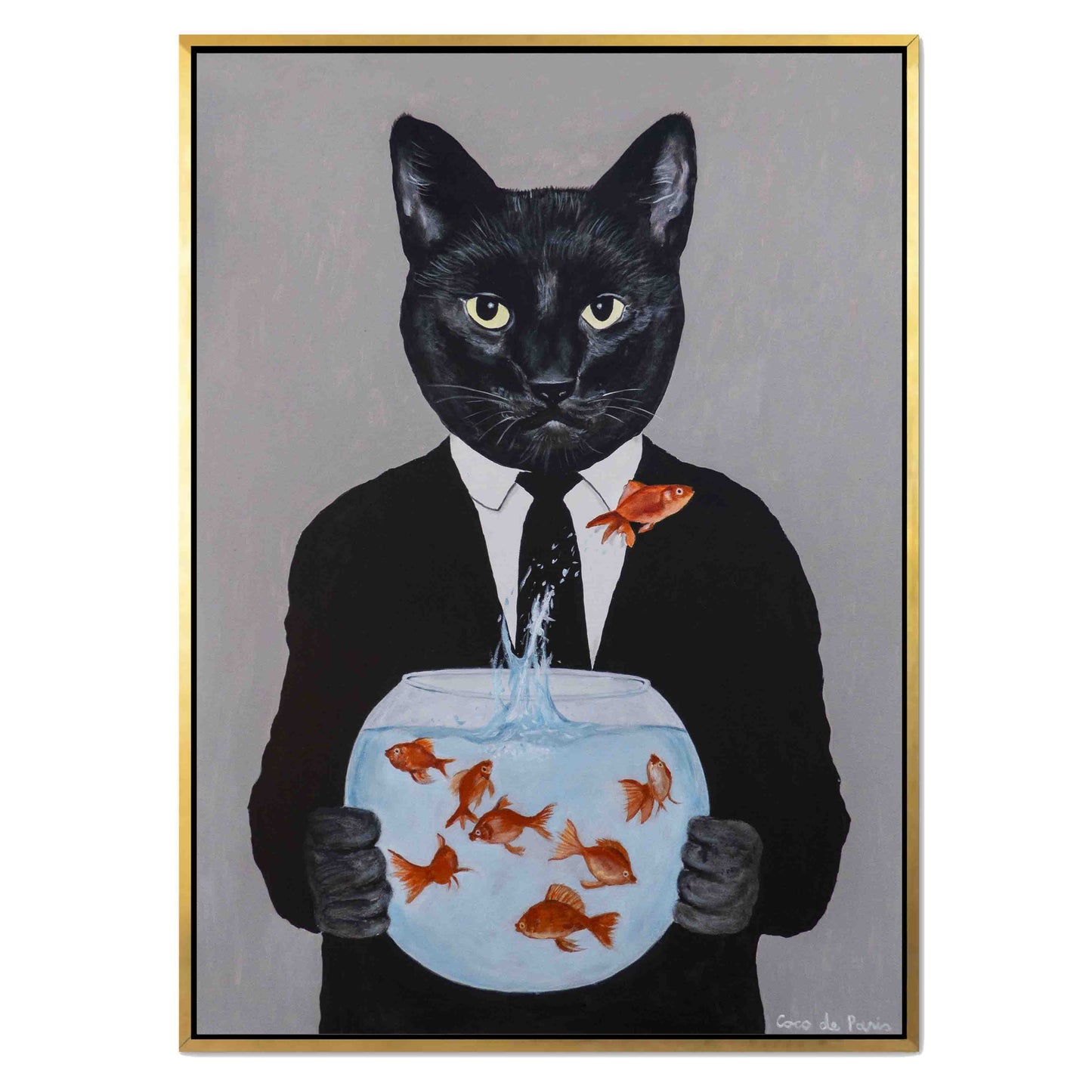 BLACK CAT WITH FISHBOWL | CANVAS