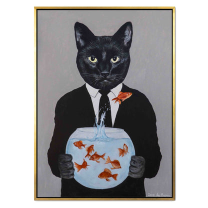 BLACK CAT WITH FISHBOWL | CANVAS