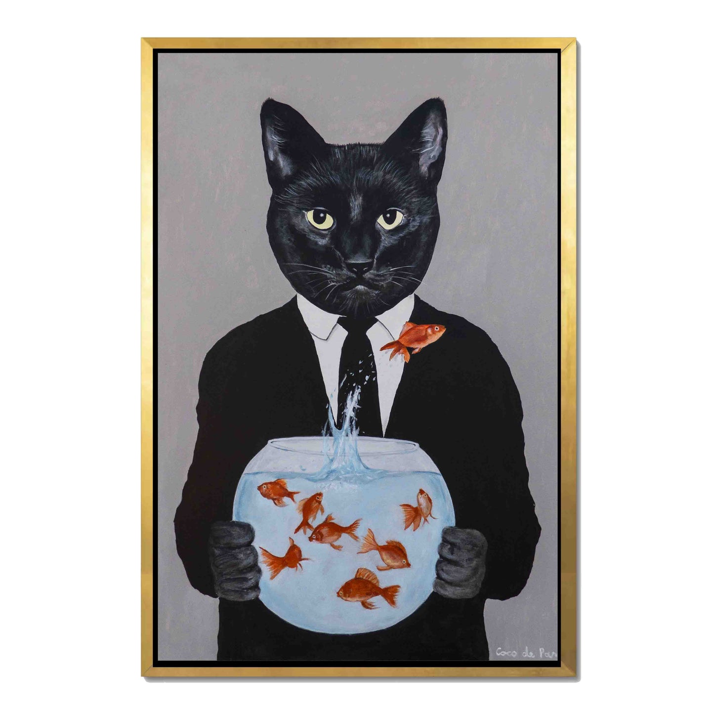 BLACK CAT WITH FISHBOWL | CANVAS