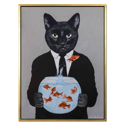 BLACK CAT WITH FISHBOWL | CANVAS
