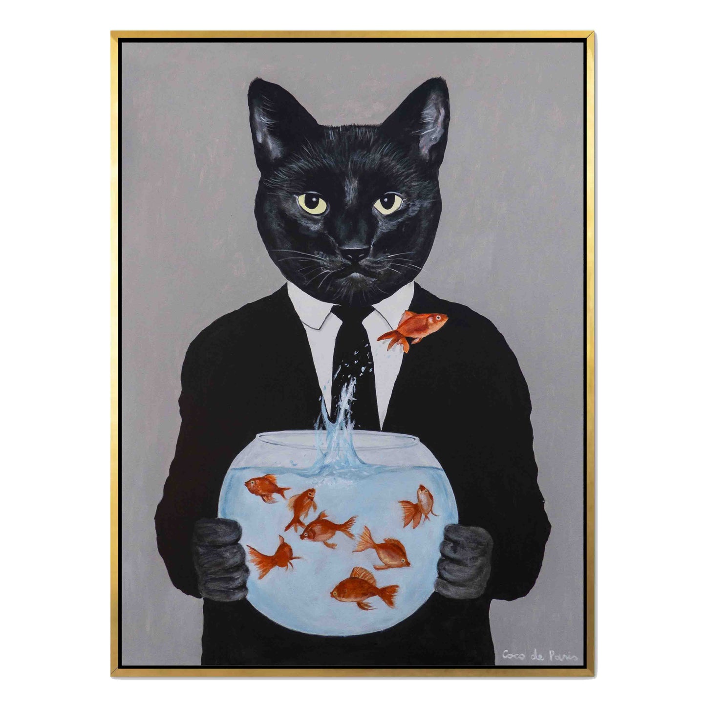BLACK CAT WITH FISHBOWL | CANVAS