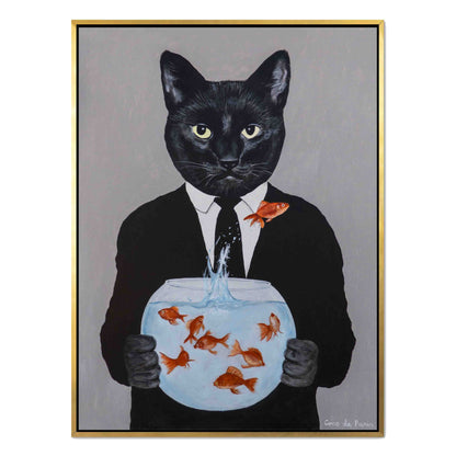 BLACK CAT WITH FISHBOWL | CANVAS
