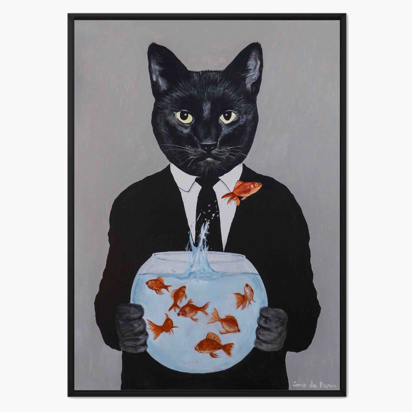 BLACK CAT WITH FISHBOWL | CANVAS