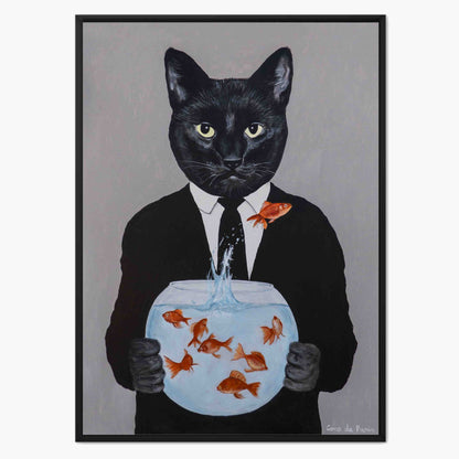BLACK CAT WITH FISHBOWL | CANVAS