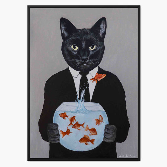 BLACK CAT WITH FISHBOWL | CANVAS