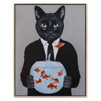 BLACK CAT WITH FISHBOWL | CANVAS