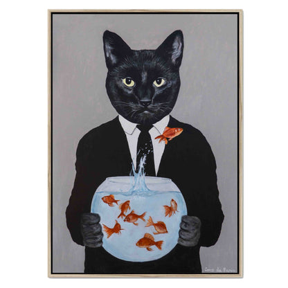 BLACK CAT WITH FISHBOWL | CANVAS