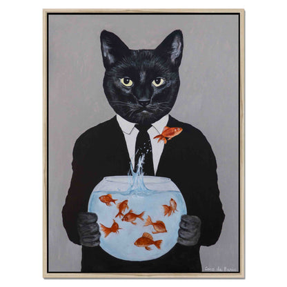BLACK CAT WITH FISHBOWL | CANVAS