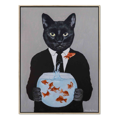 BLACK CAT WITH FISHBOWL | CANVAS