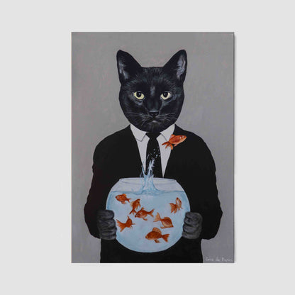 BLACK CAT WITH FISHBOWL | CANVAS