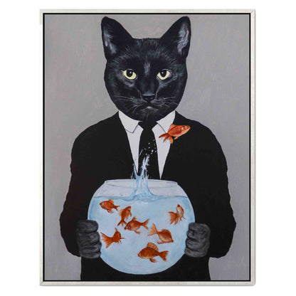 BLACK CAT WITH FISHBOWL | CANVAS