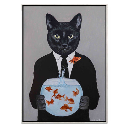 BLACK CAT WITH FISHBOWL | CANVAS
