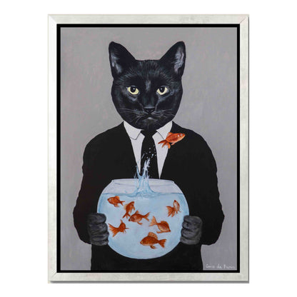 BLACK CAT WITH FISHBOWL | CANVAS