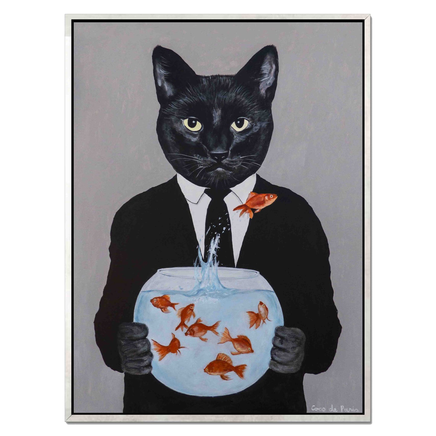 BLACK CAT WITH FISHBOWL | CANVAS
