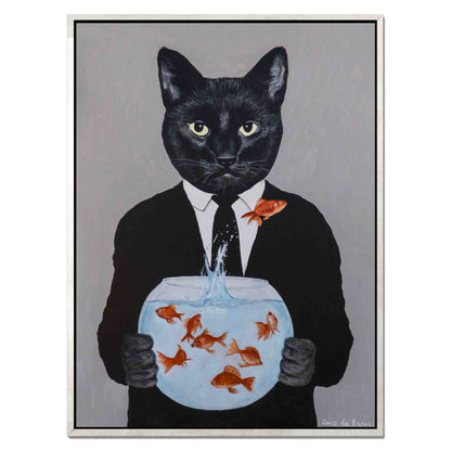 BLACK CAT WITH FISHBOWL | CANVAS