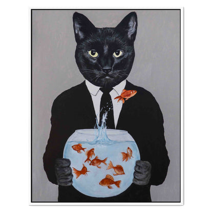 BLACK CAT WITH FISHBOWL | CANVAS