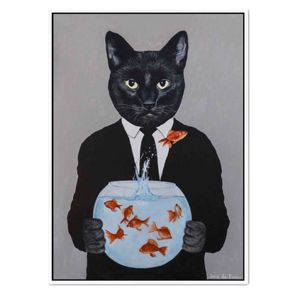 BLACK CAT WITH FISHBOWL | CANVAS