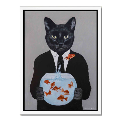 BLACK CAT WITH FISHBOWL | CANVAS