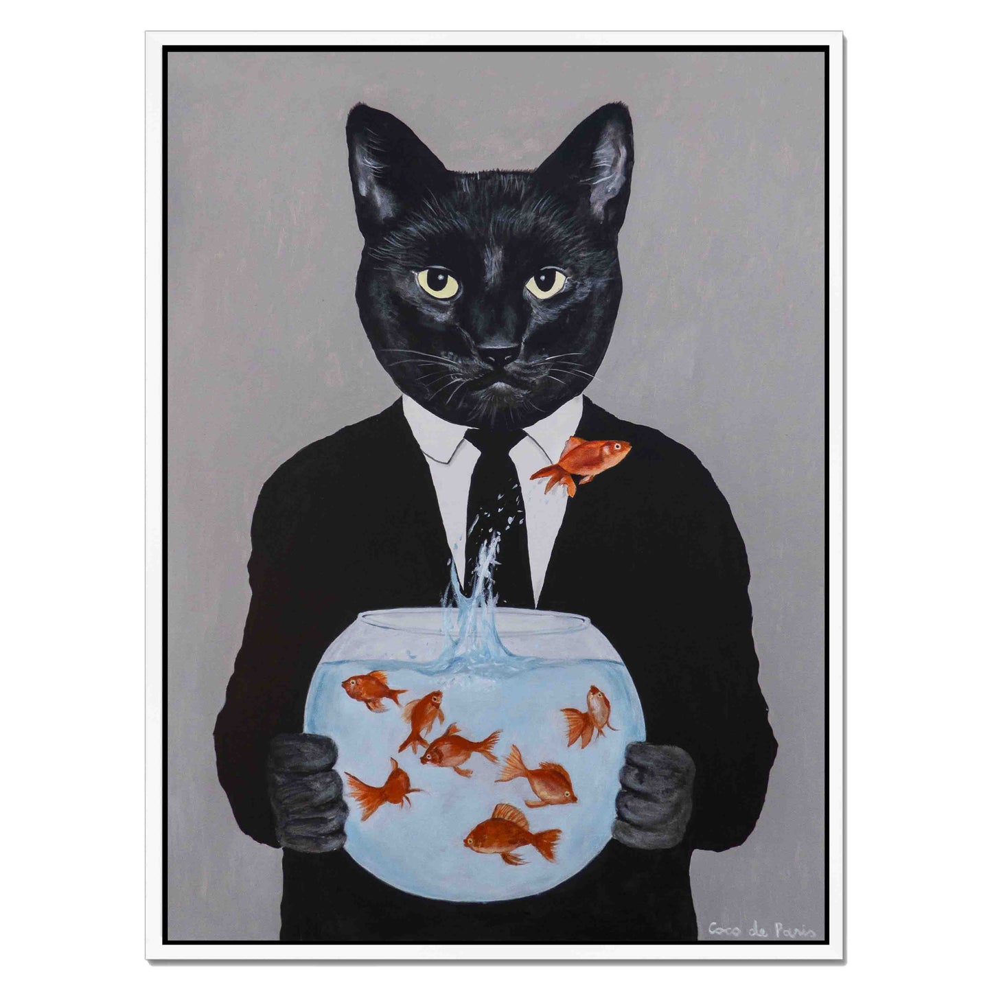 BLACK CAT WITH FISHBOWL | CANVAS