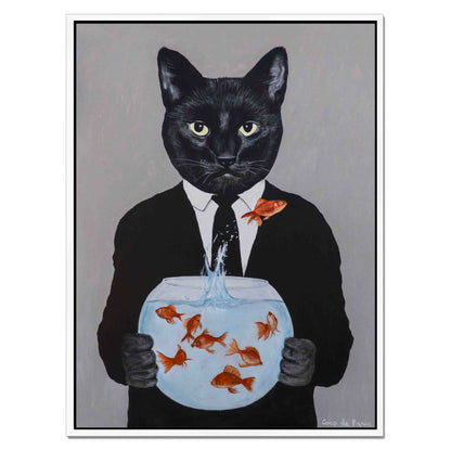 BLACK CAT WITH FISHBOWL | CANVAS