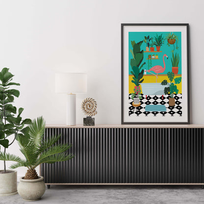 FLAMINGO BATHTIME | PRINT