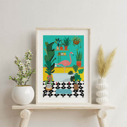 FLAMINGO BATHTIME | PRINT