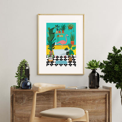 FLAMINGO BATHTIME | PRINT