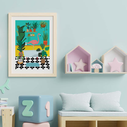 FLAMINGO BATHTIME | PRINT