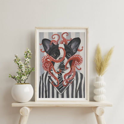 FRENCH BULLDOG WITH OCTOPUS | PRINT